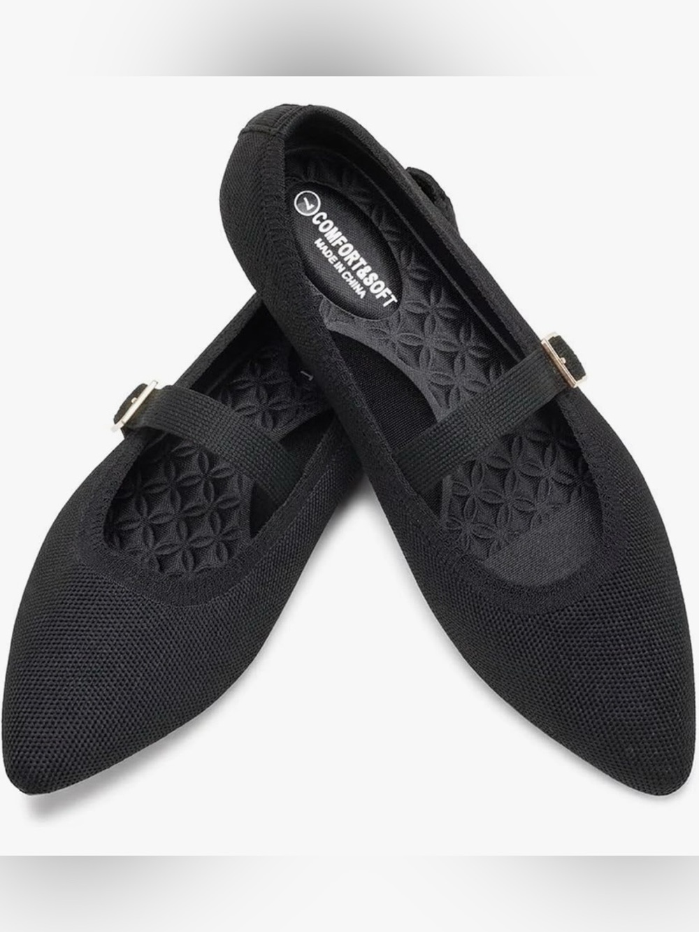 Frank Mully Black Mary Jane Flats Pointed Toe Adjustable Buckle